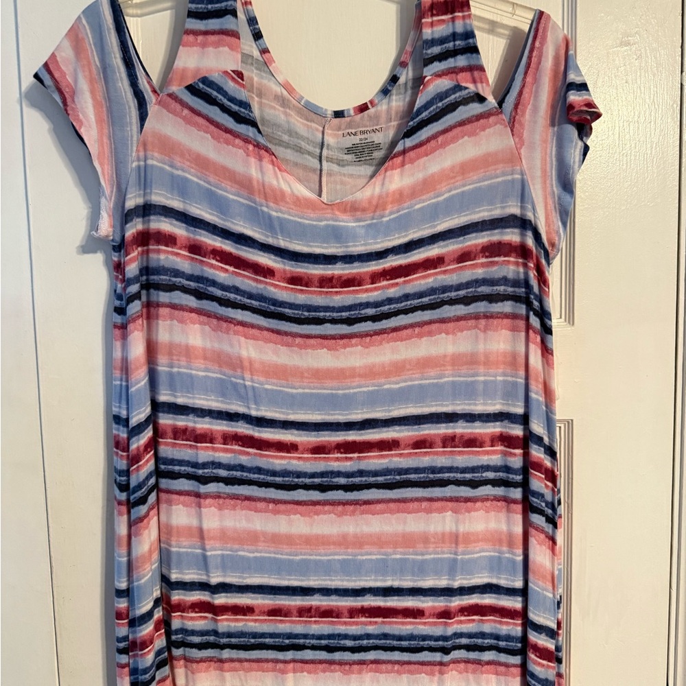 Lane Bryant Multicolor Striped Short Sleeve Top